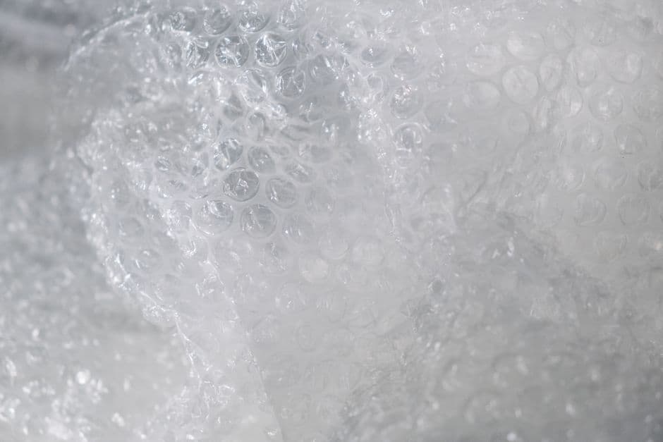 Close-up of transparent bubble wrap cushioning material