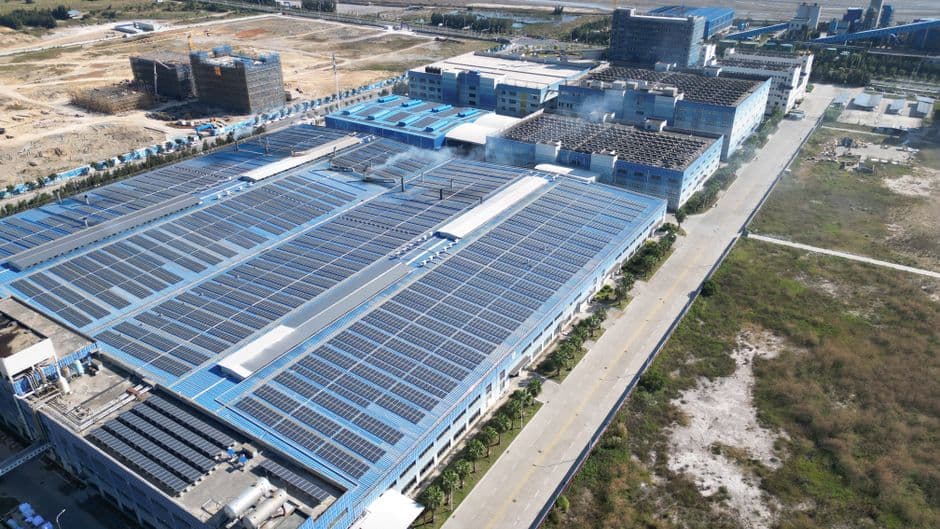 Solar panels installed on an industrial building